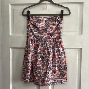 Strapless Printed Summer Dress - Red & Navy Pattern